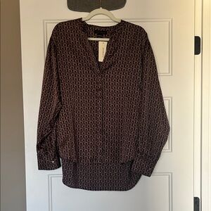 Sanctuary Burgundy and Black Geometric-Print Long Sleeve Blouse